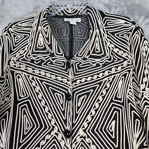 Blazer Coldwater Creek donna XL nero bianco geometrico tubino trasparente arte sera - Foto 1 di 8