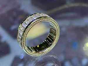 2.00 Ct Round Cut Real Moissanite Men's Wedding Band Ring 14k Yellow Gold Plated