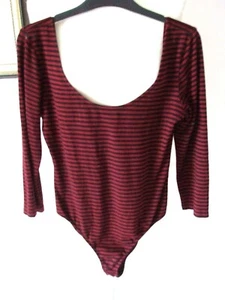 FAB FOREVER 21 BLACK/BURGUNDY STRIPED STRETCHY BODY SUIT - Size M 10/12 - Picture 1 of 3
