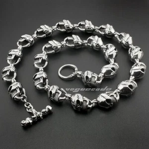 Stainless Steel Huge Skulls Link Chain Mens Biker Punk Necklace 5L018NC - Picture 1 of 18