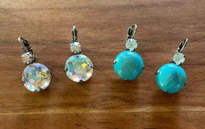 STERLING & GEMSTONE DESIGNER DROP EARRINGS - 2 PAIR - TURQUOISE CRYSTAL - Image 1 of 4