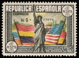 España 1938. Constitucion EEUU. Edifil x 765 HI. Sobrecarga invertida. Charnela. - Imagen 1 de 1
