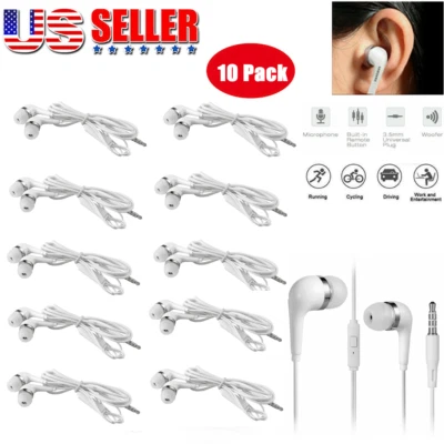 10Pcs 3.5mm In-Ear Headset Earphone Headphones Earbud w/ Mic for Samsung Galaxy - Image 1 of 4