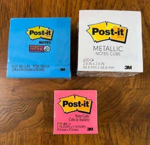 Neu Post-It Würfel Lot Metallic 2,6" Super Sticky 3" und Mini Neon 1,78" - Bild 1 von 4