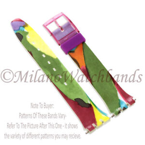 17mm Milano Green/Red Color Impressionist Pattern Watch Band Fits Swatch 1245