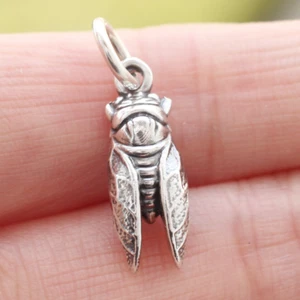 925 Sterling Silver Cicada Pendant Charm Chirp Insect Bugs Summer For Necklace - Picture 1 of 7