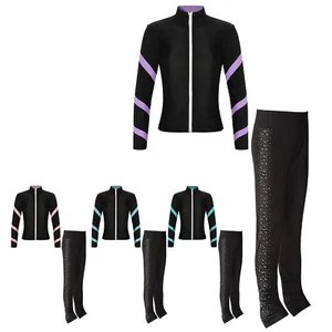 Kids Girls Set Color Block Outfits Skating Outfit Trousers Clothes Slim Fit - Picture 1 of 57