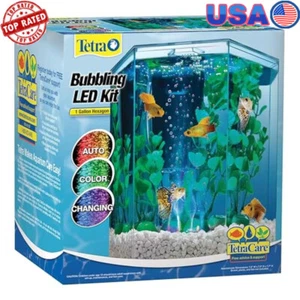 Hexagon Aquarium Kit LED Bubble Disc Air Pump Filter Clean Environment New - Picture 1 of 8