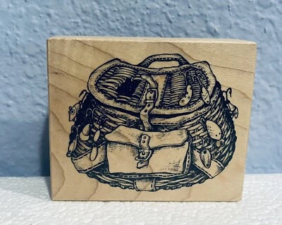 Tackle Lure Box Fishing Wood Mounted Rubber Stamp Basket PSX 1995 - Image 1 of 3