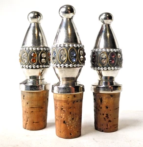 x3 Diamond Jewel Encrusted Kings Bottle Stoppers Silver Plated Solid Brass Corks - Picture 1 of 7