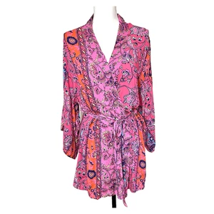 Josie NATORI Pink Multi Hollywood Boho Wrap/Robe Size M Kimono Sleeves - Picture 1 of 9