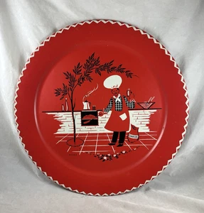 Mid Century 19" rot Metall Barbecue Terrasse Party Tablett BBQ Marcelline Stoyke 50er - Bild 1 von 10