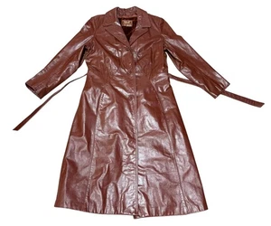 VINTAGE MAXI LEDERJACKE BEALTED TRENCHCOAT BRAUN DAMENGRÖSSE 12 - Bild 1 von 14