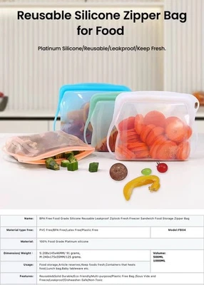  Silicon Reusable Food Storage Bags Zip Lock 4 Pack (2 Large & 2 Medium)   - Изображение 1 из 4