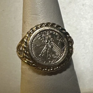 ANILLO COPIA MONEDA LIBERTAD 5 DÓLARES 1924 ORO AMARILLO 14K VINTAGE - TAMAÑO 5,25 - Imagen 1 de 7