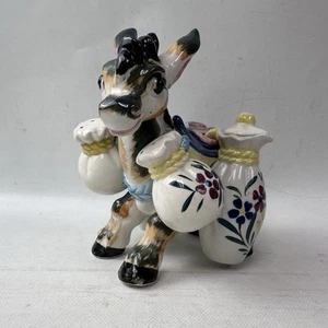 Carrito de condimentos vintage de cerámica burro mula colorido vinagre de aceite de sal y pimienta - Imagen 1 de 6
