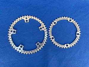 Vintage Sugino Super Mighty Competition 50-42 drilled chainrings Kettenblatt 144 - Picture 1 of 11