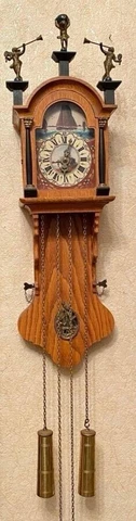 Antique Wall Clock Wood Painted Dial Boat Mechanical Bronze Wood Rare Old 20th Cover