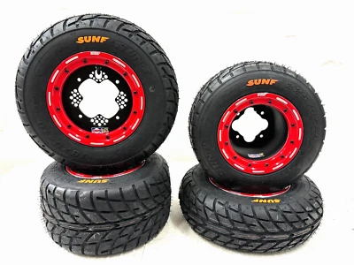 DWT G3 Red Beadlock Rims Sunf A021 Street Tires Yamaha Banshee Raptor 700 YFZ450 - Image 1 of 4