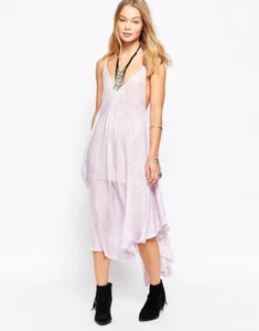 Free People Boho-Kleid Flieder Bedruckt Fließend Asymmetrisch Midi Schlupf - Bild 1 von 17