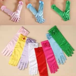 Children Girls Princess Gloves Satin Full Finger Mittens Dance Party Accessories - Picture 1 of 37