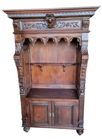 Antique Hand-Carved Mahogany Hutch Cover