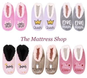 ~❤️~SNUGGUPS Quotes Womens Slippers Ladies Socks Mum Birthday Present - Picture 1 of 109