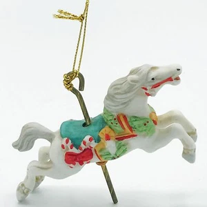 Porcelain Carousel Horse Ornament With Candy Canes and Candle Trim - Picture 1 of 5