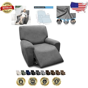 Elegant Grey Leather-Style Recliner Chair Covers - 4-Piece Protection Set - Picture 1 of 10