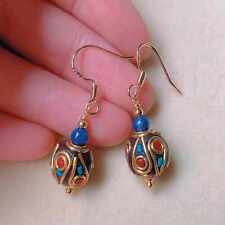 Fashion Nepal beads natural Sapphire 18k gold Earrings gift Jewelry Wedding