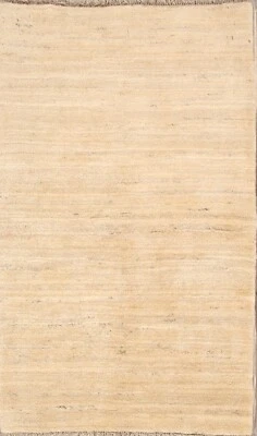 Memorial Deal Modern Gabbeh Solid Area Rug Ivory Hand-knotted Oriental Wool 4x5 - Image 1 of 4