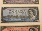 CANADA 1954 / 10$ / 5$ / 2$ / 1$ / BILLETS DE BANQUE AU&UNC / 10$ HORS CENTRE ERREUR