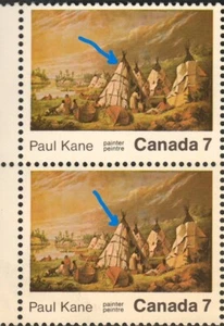 Canada #553 Block of 4 Paul Kane Indian Encampment "Stroke on Teepee" 7¢ XF, MNH - Picture 1 of 3