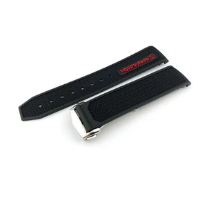 21 22 mm Schwarz-Rot Gummi Silikon Armband Band passt Omega Speedmaster Schnalle Verschluss - Bild 1 von 19