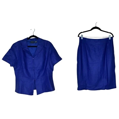 Liz Claiborne Skirt Suit Set Linen Blend Career Wear Purple Size 16 Office Chic - Image 1 of 4