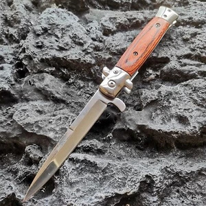Outdoor Hiking Camping Two Color Wood Handle Combat Folding Knife Tool - Picture 1 of 8