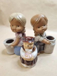 Figurine Pottery Boy & Girl Candle Holders Made in Japan 1970's Possibly Gempo - Picture 1 of 9