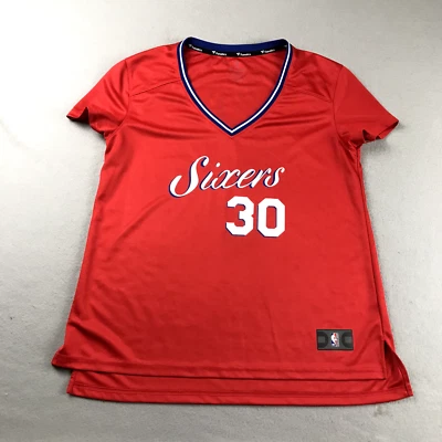 Philadelphia Sixers Shirt Womens Large Red NBA V Neck Short Sleeves Jersey Tee - Image 1 of 4
