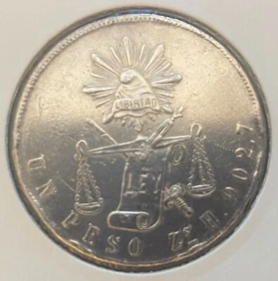 México Republica  1871 Zs H .902.7 Un Peso  Silver Coin ( Very Fine Coin) - Image 1 of 2