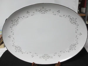 Sone China OVAL PLATTER #3310 Japan Gray Flower Scroll Design - Picture 1 of 3