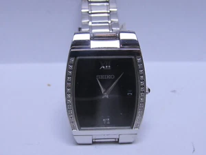 Seiko Men's Stainless Steel diamond Bezel Black Dial Watch - SKP319 - Picture 1 of 11