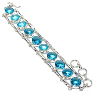 Blue Topaz Gemstone 925 Sterling Silver Bracelet 7-8" i226 - Picture 1 of 6