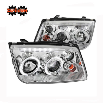 Para 99-05 Volkswagen Jetta MK4 Bora Proyector Halo LED DRL Faro Cromo C Foto 1 de 4