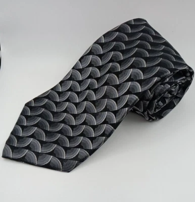Joseph & Feiss 100% Silk Mens Geometric Jacquard Tie Gray Black White Necktie - Image 1 of 4
