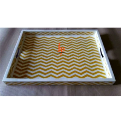 Handmade Bone Inlay Antique Decorative Chevron Tray | Vintage Tea Serving Tray - Image 1 of 4