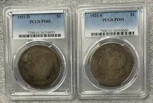 1921 D & S Morgan Silver Dollar 2 Coin Set PCGS Poor 1 BX3-16,17 - Picture 1 of 8