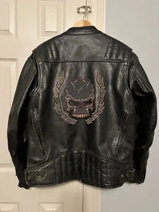 Xelement Rider Motorcycle Jacket Mens XL Black Leather Skull Biker, READ - Picture 1 of 24