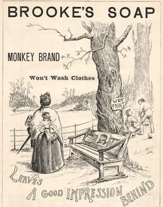 Brooke's Soap Monkey Brand Pranksters Wet Paint Bench 1889 Antique Print Ad - Picture 1 of 2