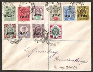 BRITISH LEVANT 1905 *COMPLETE SET*of 10 on cover CONSTANTINOPLE cancel SG#L1-L10 - Picture 1 of 2