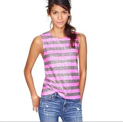 NWT J.Crew Pink/Gray Sequin Tank Top LARGE $128 - Image 1 of 4